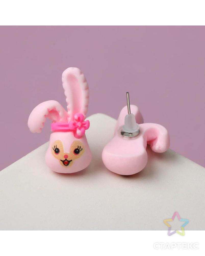 Пусеты детские "Кролик с бантиком", цвет розовый арт. СМЛ-162432-1-СМЛ0007142052 2