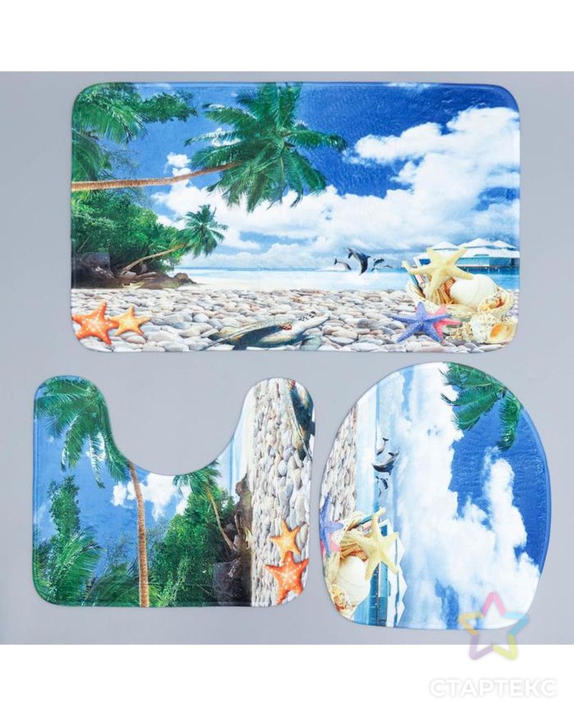 Набор ковриков для ванны и туалета Доляна «Райский пляж», 3 шт: 35×39, 40×50, 45×75 см арт. СМЛ-160505-1-СМЛ0007145306