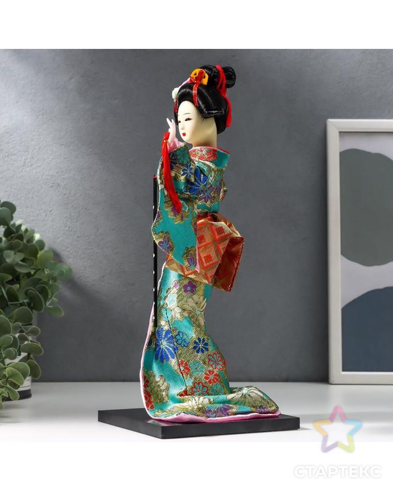 Кукла коллекционная "Гейша в бирюзовом кимоно с цветами" 32х13х13 см арт. СМЛ-160599-1-СМЛ0007148343 2