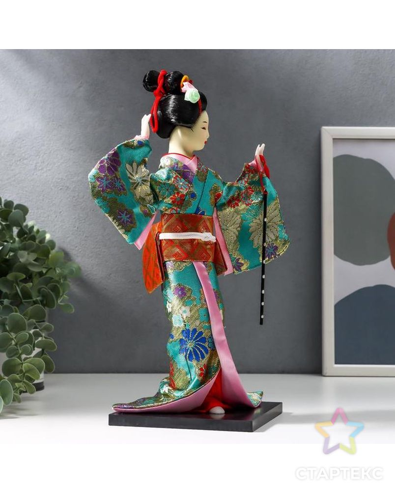 Кукла коллекционная "Гейша в бирюзовом кимоно с цветами" 32х13х13 см арт. СМЛ-160599-1-СМЛ0007148343 3