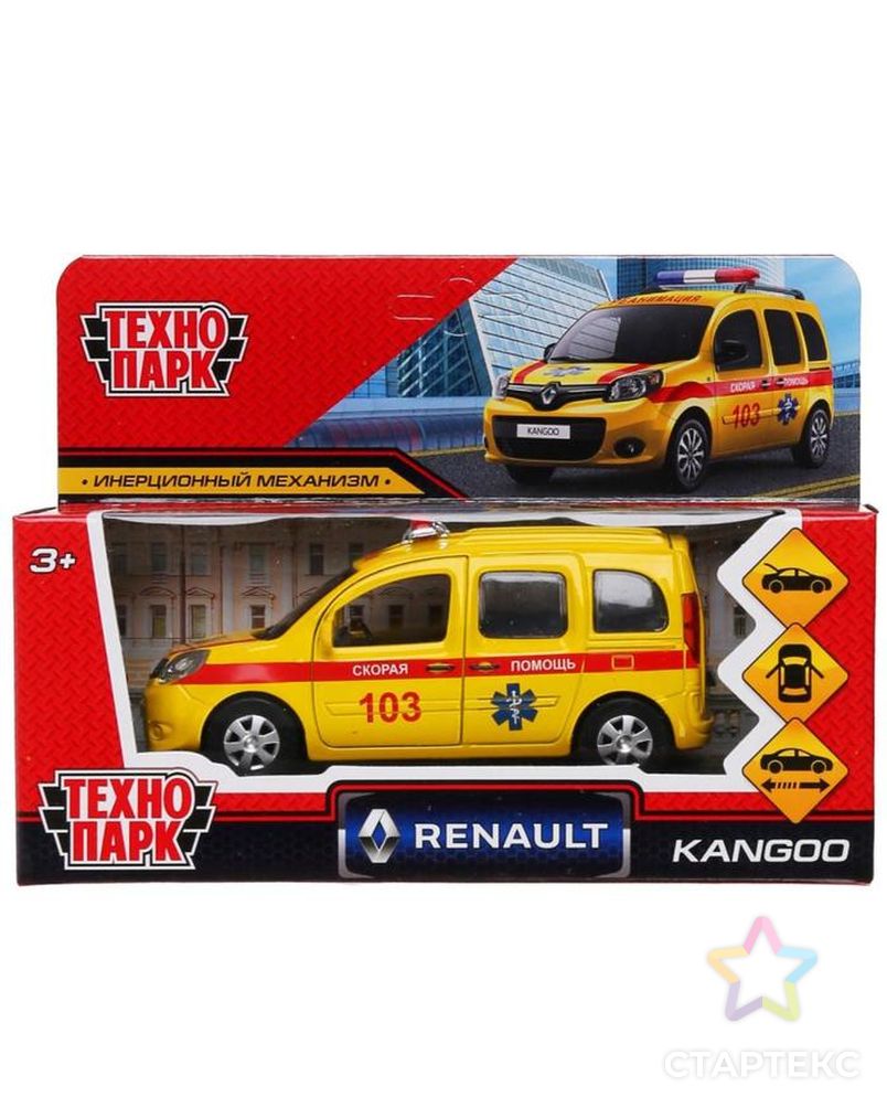 Машина металл. "Renault Kangoo реанимация", 12 см, двери, багаж, цвет желтый KANGOO-12AMB-YE арт. СМЛ-161537-1-СМЛ0007154168 1