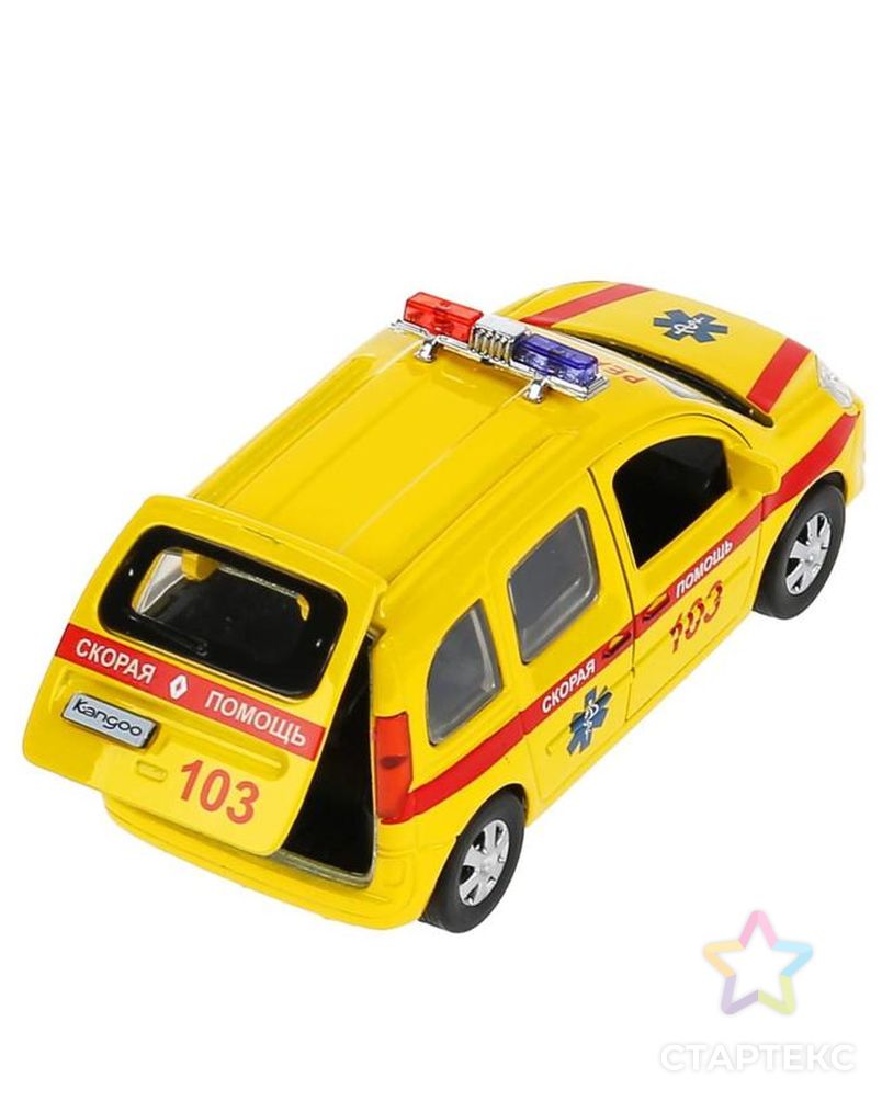 Машина металл. "Renault Kangoo реанимация", 12 см, двери, багаж, цвет желтый KANGOO-12AMB-YE арт. СМЛ-161537-1-СМЛ0007154168 4