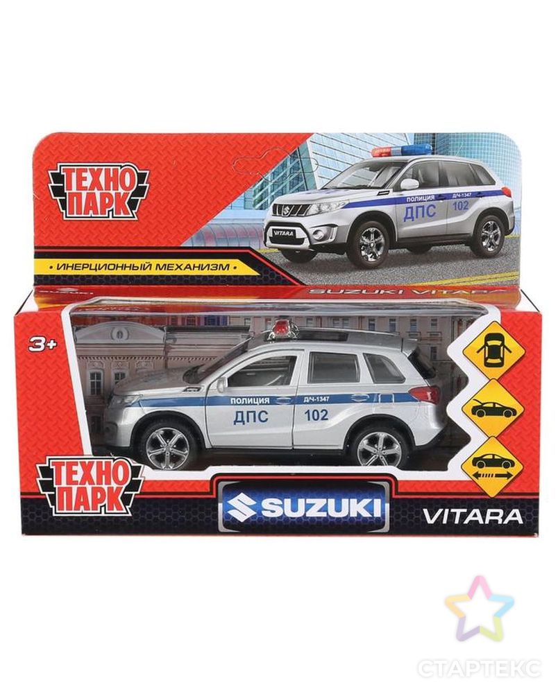 Машина металл. "Suzuki Vitara полиция", 12 см, двери, багаж, цвет  серебр VITARA-12POL-SR арт. СМЛ-161548-1-СМЛ0007154179 2