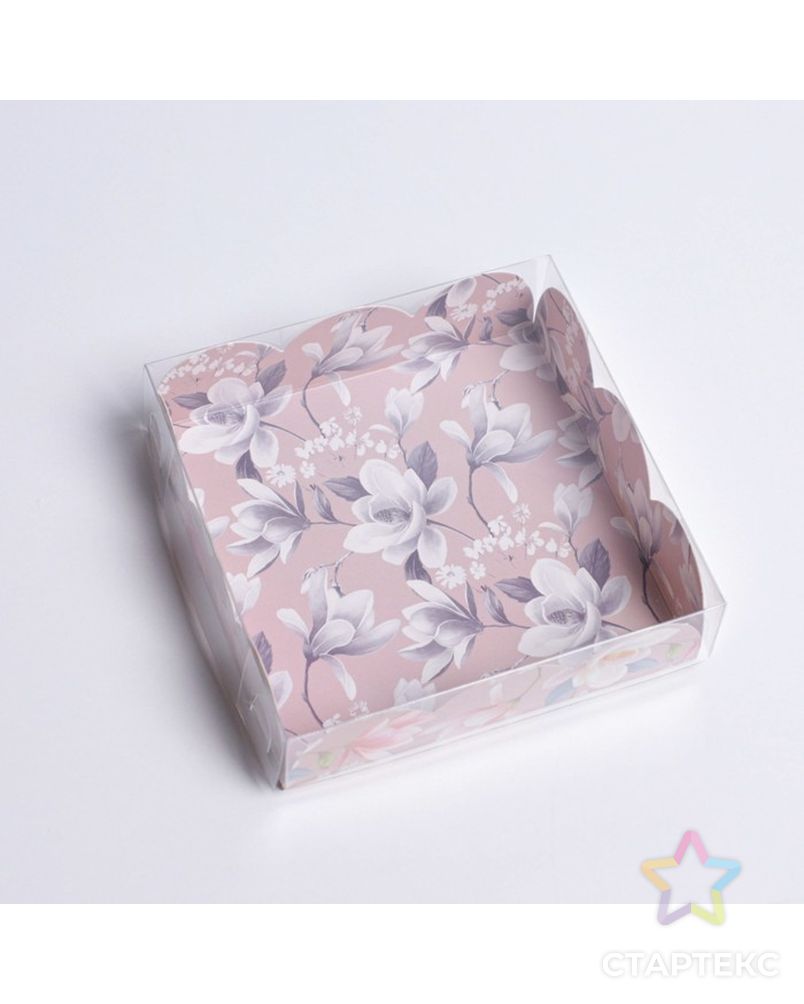 Коробка для кондитерских изделий с PVC крышкой «Цветы», 10,5 × 10,5 × 3 см арт. СМЛ-192112-1-СМЛ0007155156 2