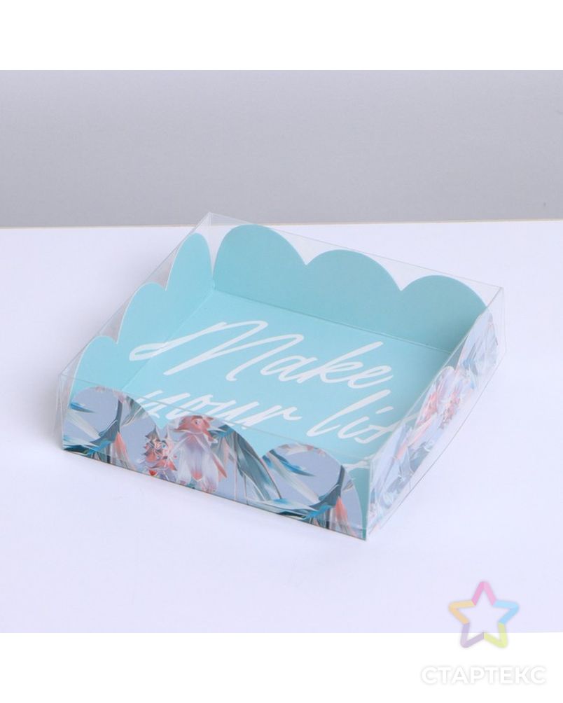 Коробка для кондитерских изделий с PVC крышкой «Make your life sweet», 10,5 × 10,5 × 3 см арт. СМЛ-196230-1-СМЛ0007155161 1