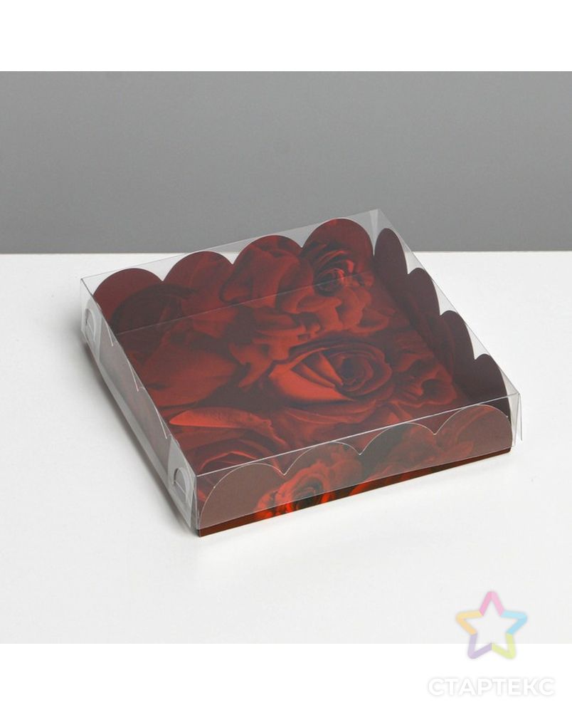 Коробка для кондитерских изделий с PVC крышкой «Розы», 13 × 13 × 3 см арт. СМЛ-196709-1-СМЛ0007155169 1