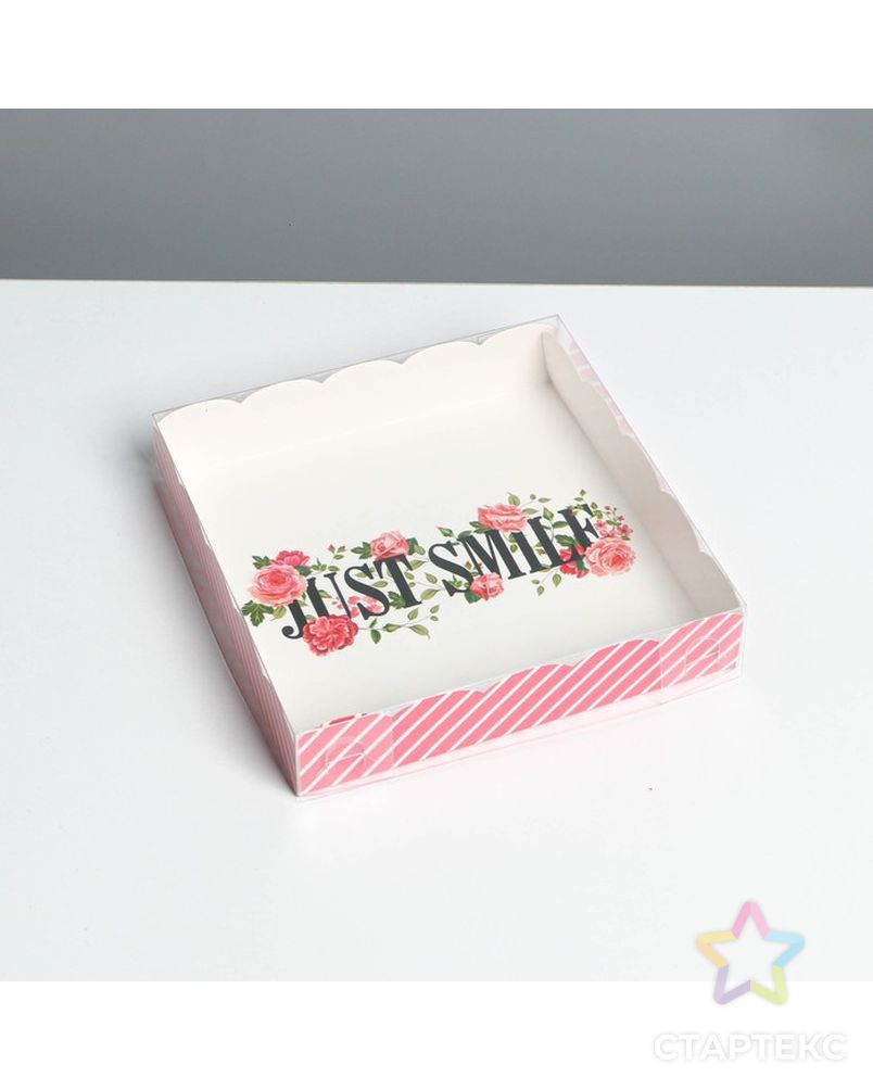 Коробка для кондитерских изделий с PVC крышкой «Просто улыбайся», 15 × 15 × 3 см арт. СМЛ-194593-1-СМЛ0007155184 1