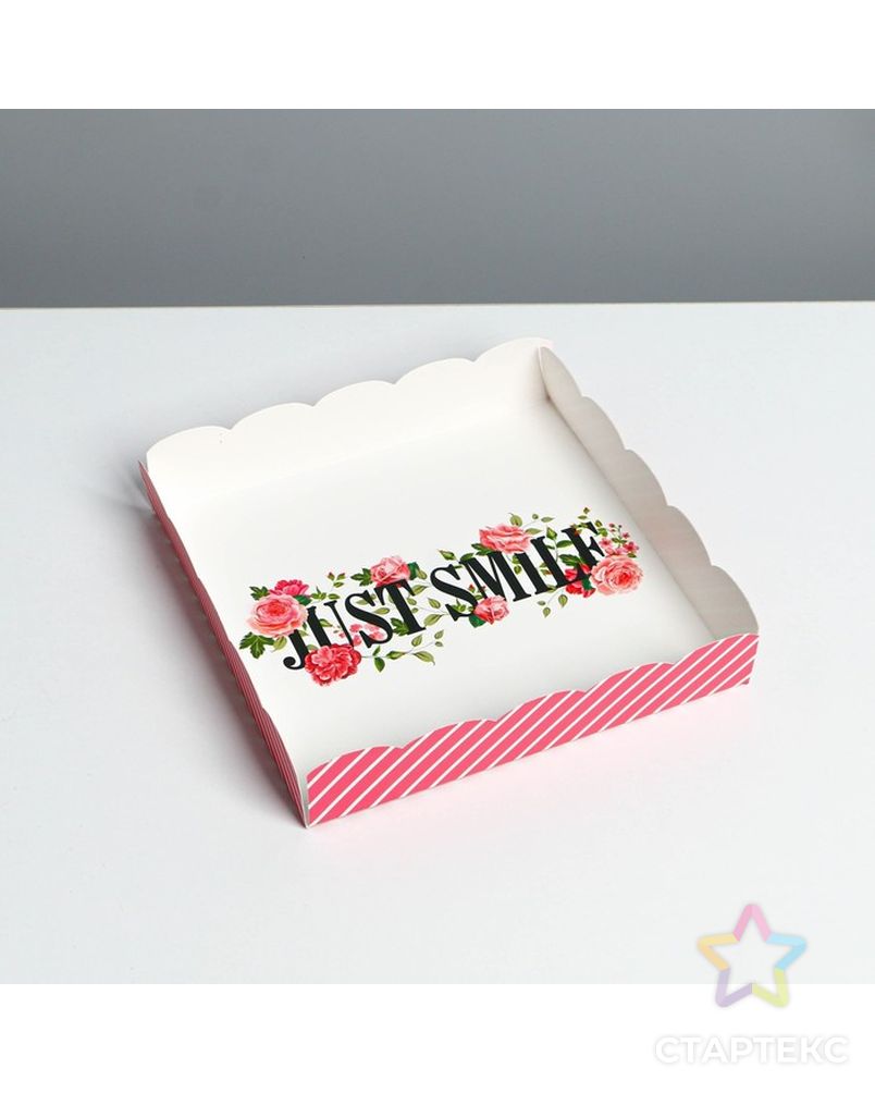 Коробка для кондитерских изделий с PVC крышкой «Просто улыбайся», 15 × 15 × 3 см арт. СМЛ-194593-1-СМЛ0007155184 3
