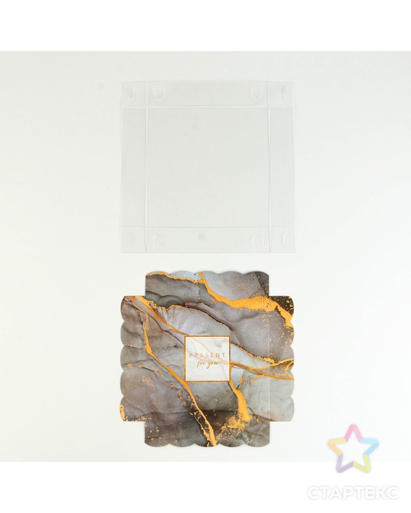 Коробка для кондитерских изделий с PVC крышкой «Мрамор», 15 × 15 × 3 см арт. СМЛ-194594-1-СМЛ0007155185 5