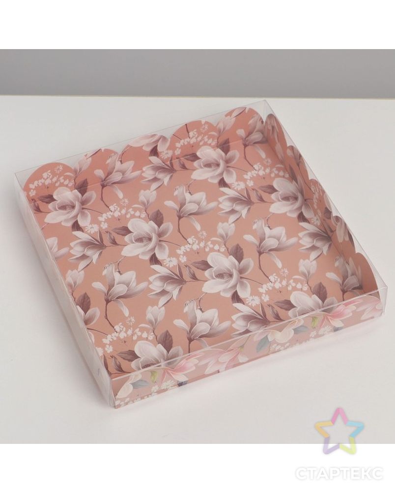 Коробка для кондитерских изделий с PVC крышкой «Цветы», 18 × 18 × 3 см арт. СМЛ-229260-1-СМЛ0007155192 1