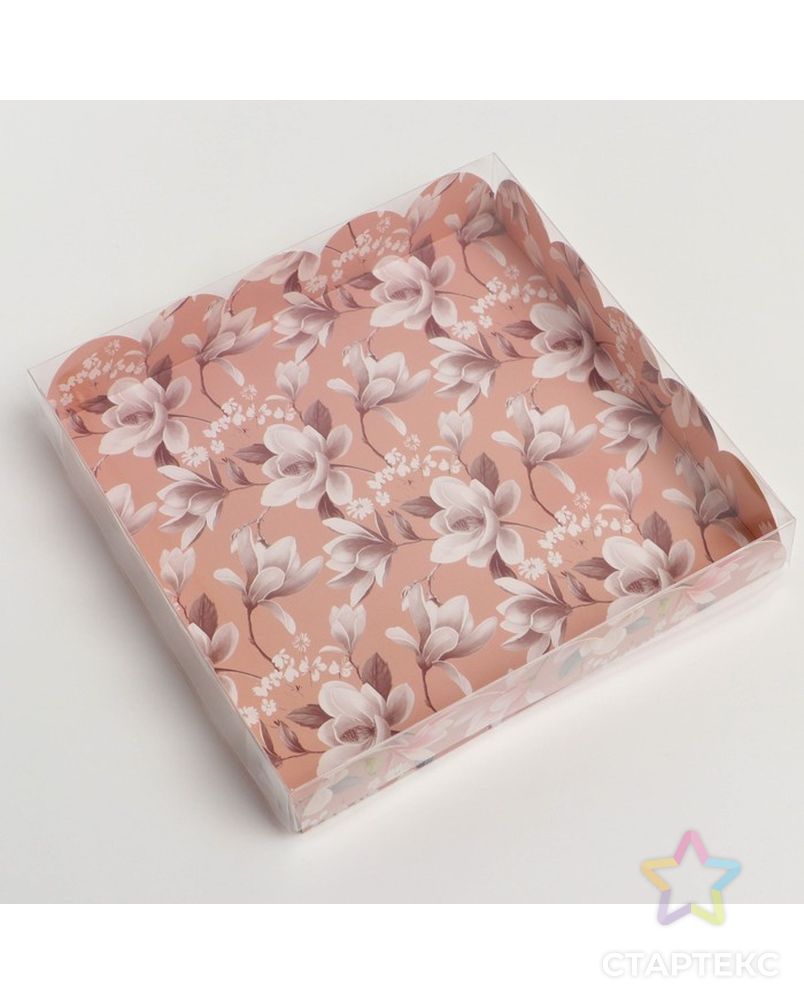 Коробка для кондитерских изделий с PVC крышкой «Цветы», 18 × 18 × 3 см арт. СМЛ-229260-1-СМЛ0007155192 2
