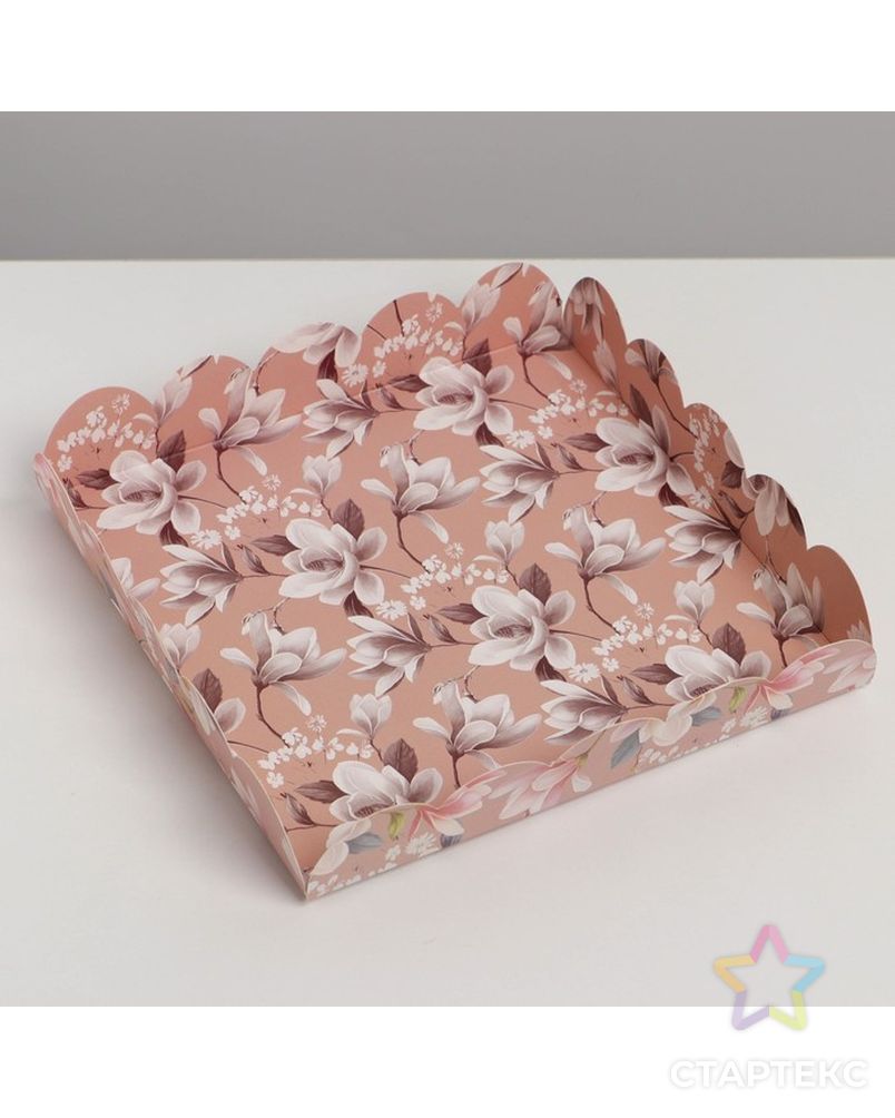 Коробка для кондитерских изделий с PVC крышкой «Цветы», 18 × 18 × 3 см арт. СМЛ-229260-1-СМЛ0007155192 3