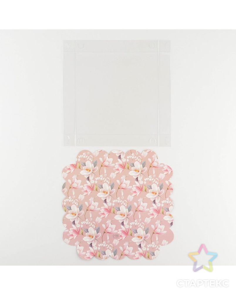 Коробка для кондитерских изделий с PVC крышкой «Цветы», 18 × 18 × 3 см арт. СМЛ-229260-1-СМЛ0007155192 5