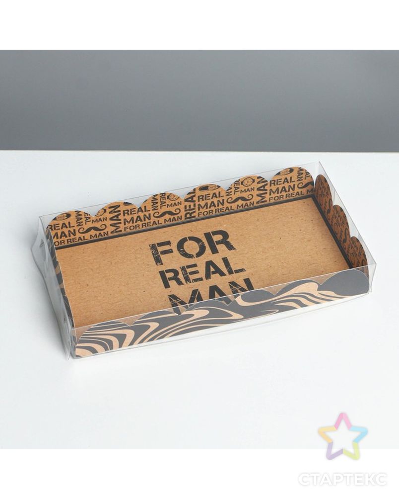 Коробка для кондитерских изделий с PVC крышкой «Настоящему мужчине», 10,5 × 21 × 3 см арт. СМЛ-194595-1-СМЛ0007155229 1