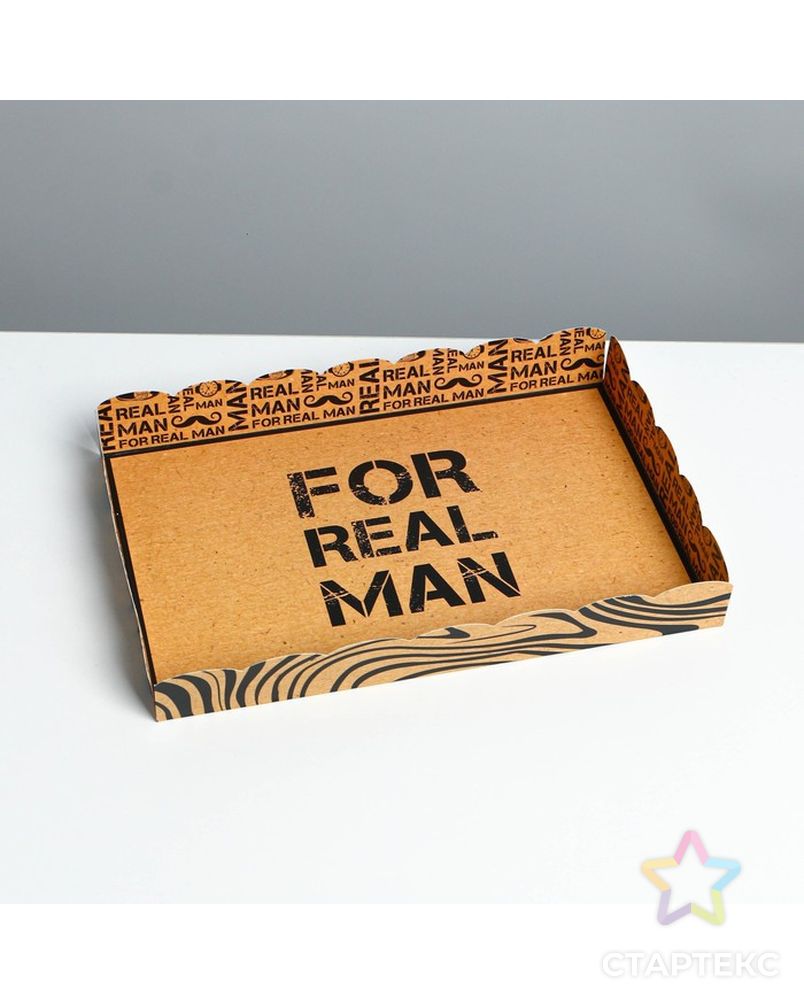 Коробка для кондитерских изделий с PVC крышкой «Настоящему мужчине», 22 × 15 × 3 см арт. СМЛ-194601-1-СМЛ0007155254 3