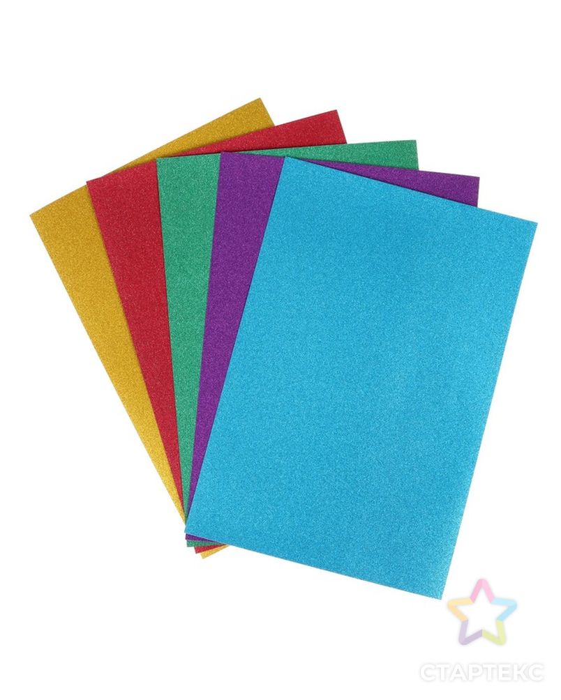 Набор картона с блестками формат А4, 5 листов, 5 цветов, плотность 180г/м2 арт. СМЛ-228513-1-СМЛ0007160577 2