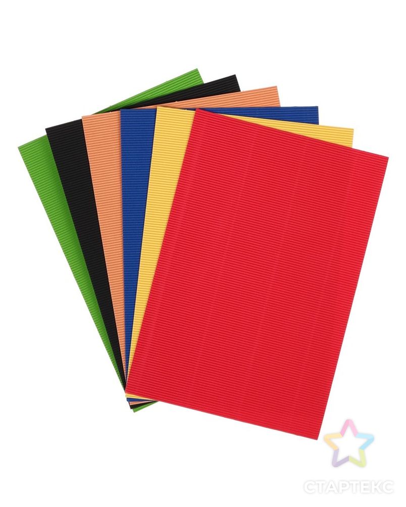 Набор картона гофрированного формат А4, 6 листов, 6 цветов, плотность 180г/м2 арт. СМЛ-228529-1-СМЛ0007160595 2