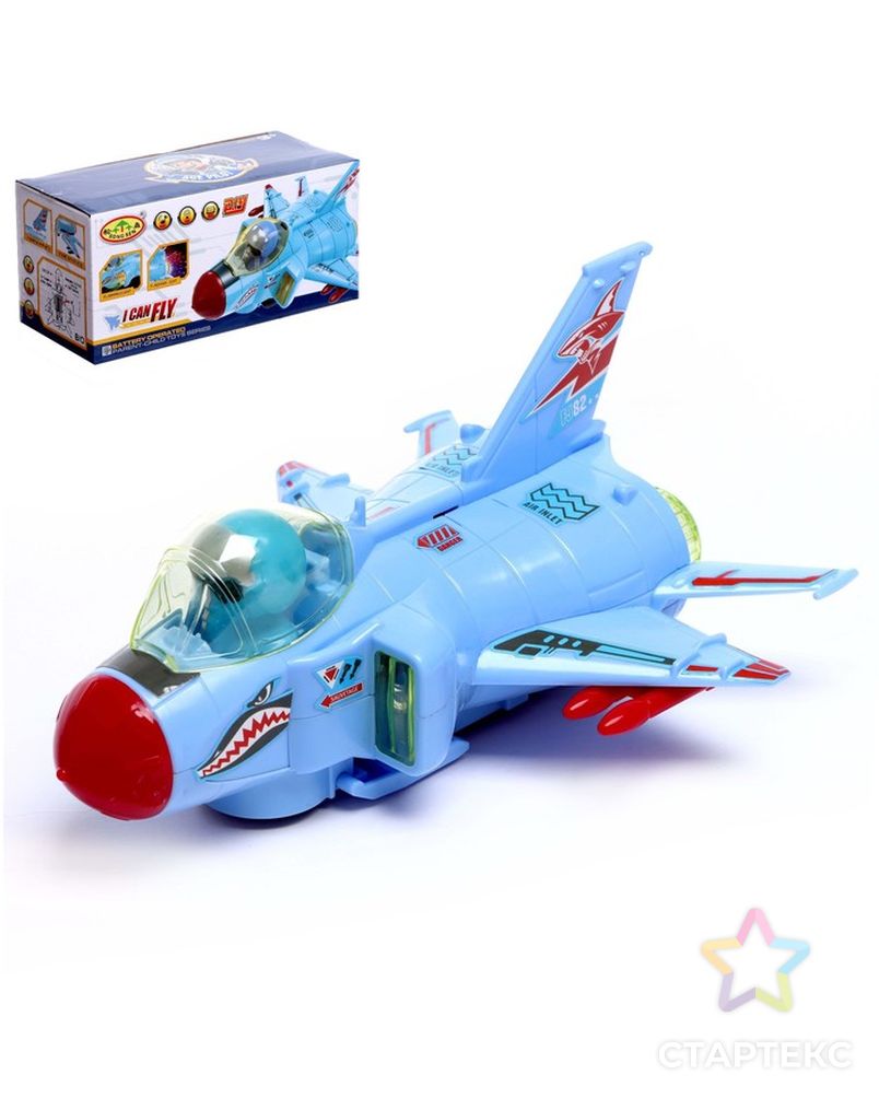Самолет "Акула", работает от батареек, световые и звуковые эффекты, цвет синий арт. СМЛ-211612-1-СМЛ0007183802