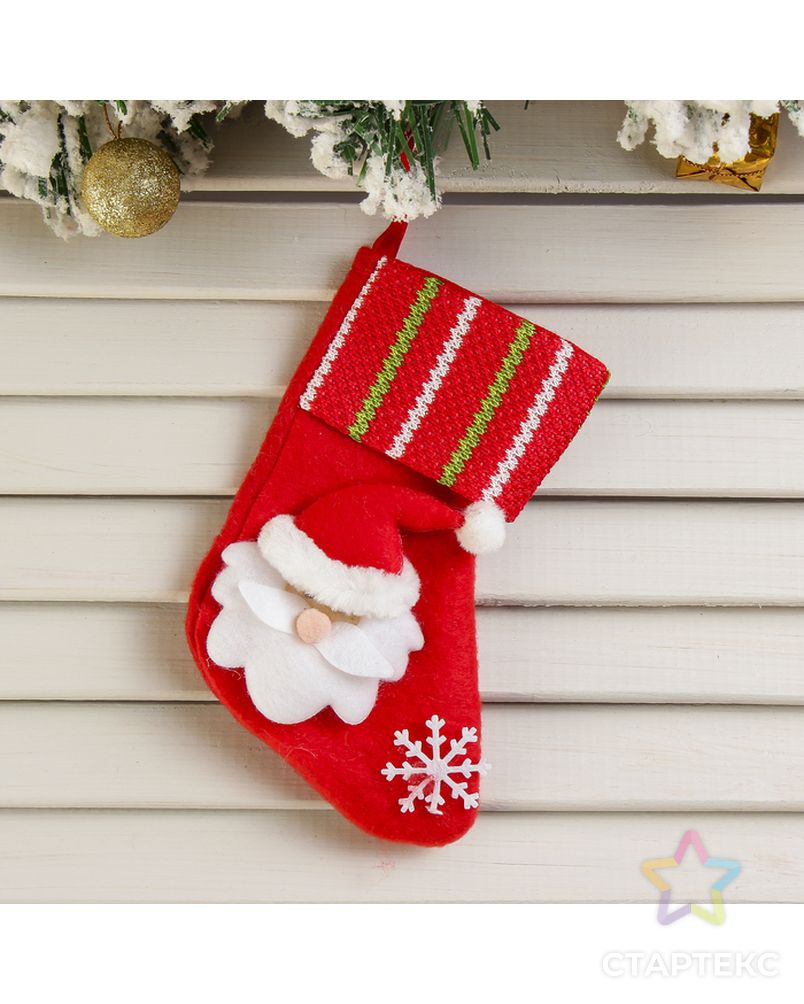 Носок для подарков "Дед Мороз со снежинкой" 13*8 см арт. СМЛ-102126-1-СМЛ0000718480 1