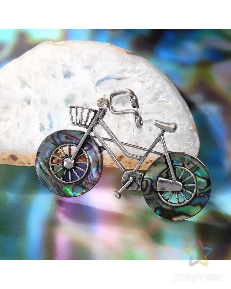 Броши "Галиотис" велосипед, цвет зелёный арт. СМЛ-186808-1-СМЛ0007187607 1