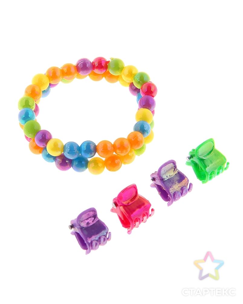 Комплект детский "Выбражулька" 5 предметов: 4 крабика, браслет 2 нити, радуга, цвета МИКС арт. СМЛ-24641-1-СМЛ0072106 1