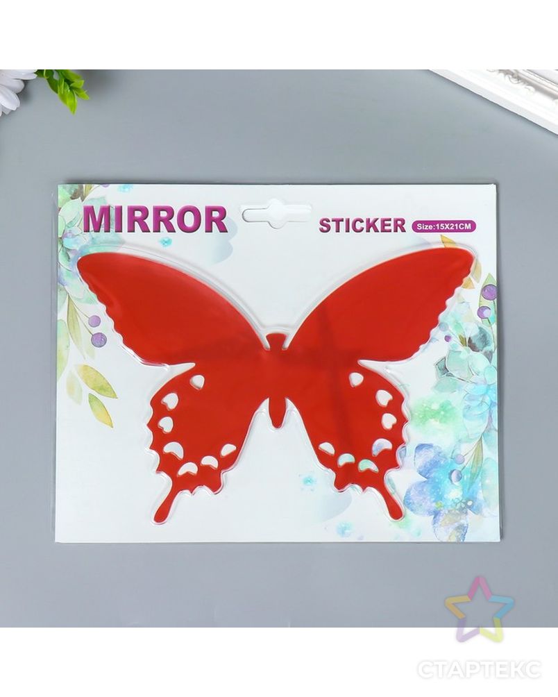 Наклейка интерьерная зеркальная "Бабочка ажурная" красная 21х15 см арт. СМЛ-211696-1-СМЛ0007304933 3