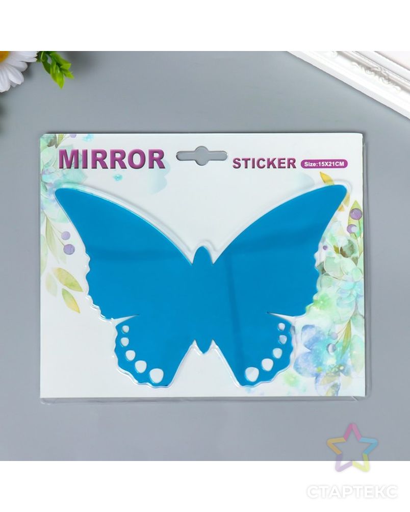 Наклейка интерьерная зеркальная "Бабочка ажурная" синяя 21х15 см арт. СМЛ-211697-1-СМЛ0007304934 3