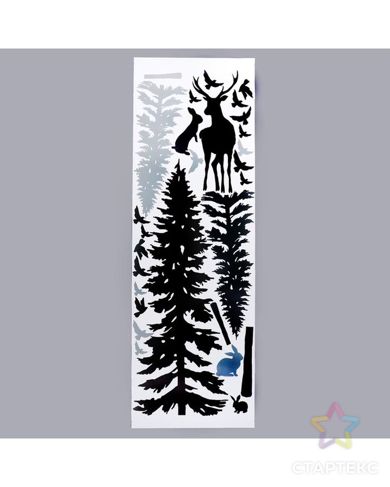 Интерьерные наклейки "Сосновый лес и олень" 46х128 см серый арт. СМЛ-217807-1-СМЛ0007313666 3