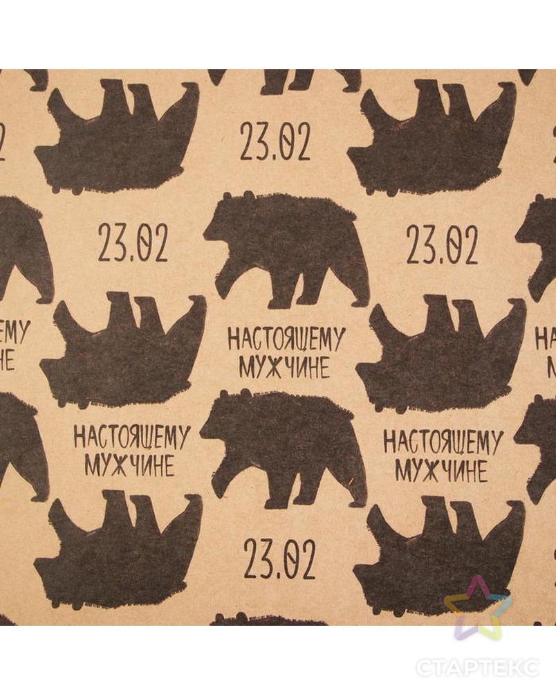 Бумага упаковочная крафтовая «Медведь 23 февраля», 50 × 70 см арт. СМЛ-185117-1-СМЛ0007315947 1