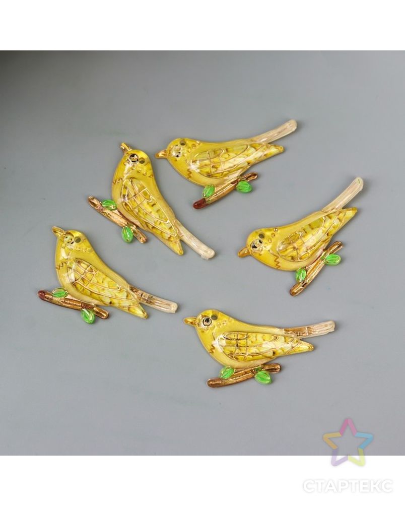 Декор для творчества пластик "Птица на ветке жёлтая" с золотом 1,6х3,1 см арт. СМЛ-201307-1-СМЛ0007322339 3