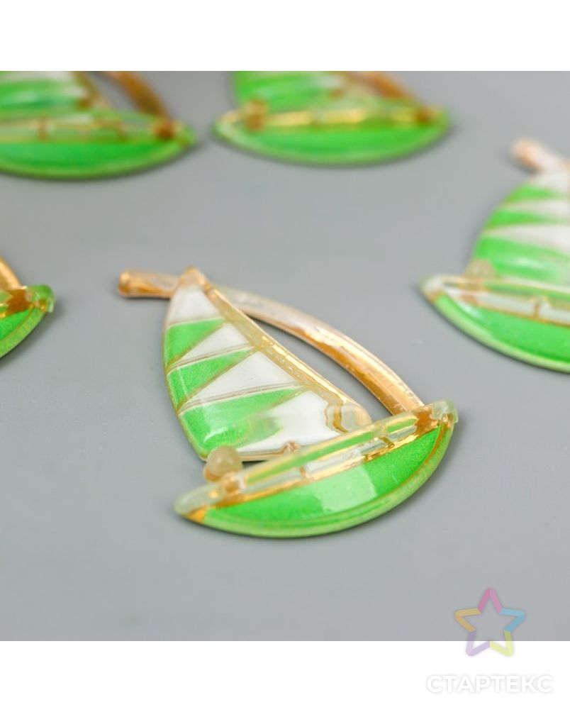Декор для творчества пластик "Парусник зелёный" с золотом 2,9х2,3 см арт. СМЛ-201310-1-СМЛ0007322342 2