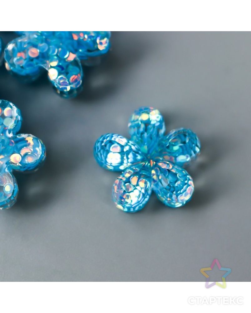 Декор для творчества пластик "Цветочек голубой" перламутр 1,2х1,2 см арт. СМЛ-201317-1-СМЛ0007330686 1