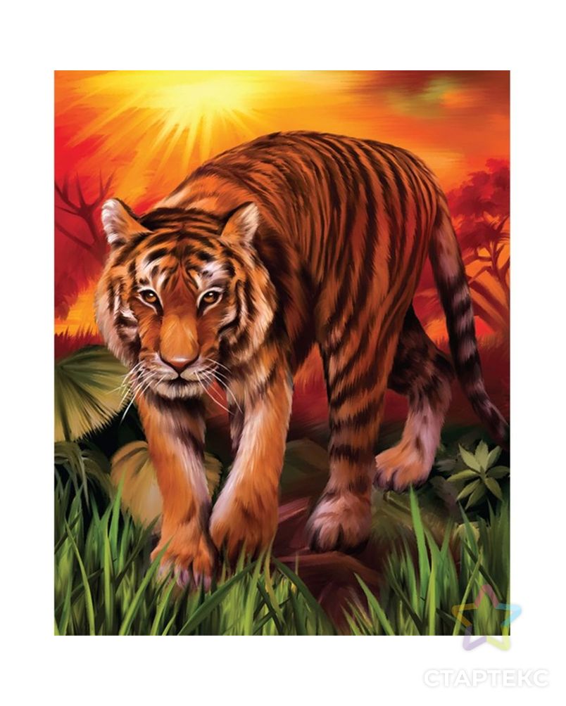 Алмазная мозаика с частичным заполнением «Тигр на закате» без рамы 40х50 см арт. СМЛ-220931-1-СМЛ0007333068 1