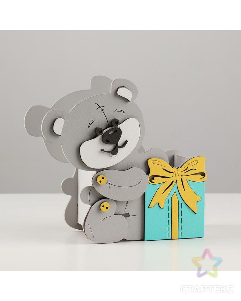 Подарочная упаковка "Мишка с подарком" 17х8х16 см серый пастель-тиффани арт. СМЛ-168407-1-СМЛ0007337362 2