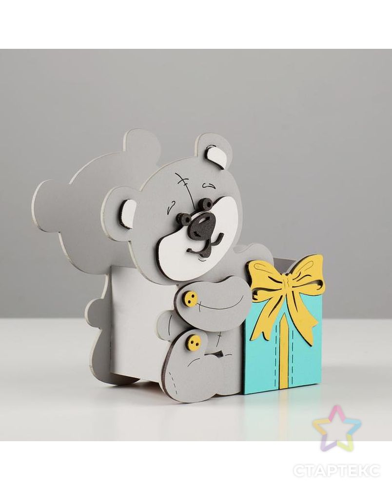 Подарочная упаковка "Мишка с подарком" 17х8х16 см серый пастель-тиффани арт. СМЛ-168407-1-СМЛ0007337362 3