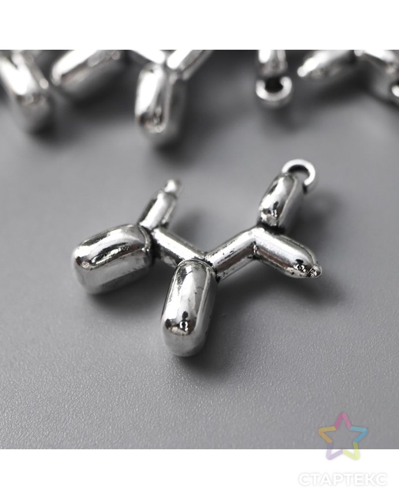 Декор для творчества металл "Надувной шарик - собака" серебро 1,5х2 см арт. СМЛ-201028-1-СМЛ0007349038 2