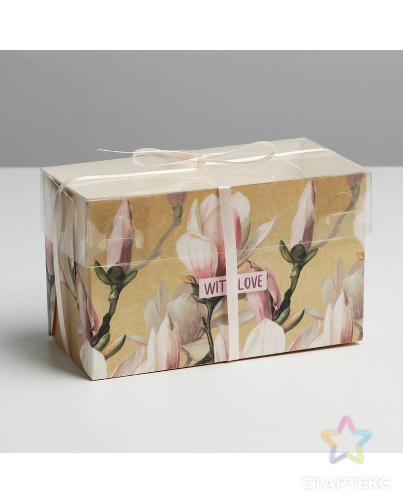 Коробка для капкейка «Магнолии», 16 × 8 × 10 см арт. СМЛ-211662-1-СМЛ0007353544 1