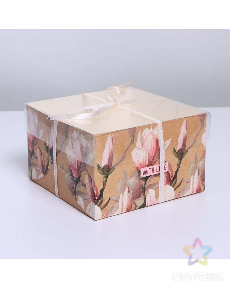 Коробка для капкейка «Магнолии», 16 × 16 × 10 см арт. СМЛ-200141-1-СМЛ0007353553 1