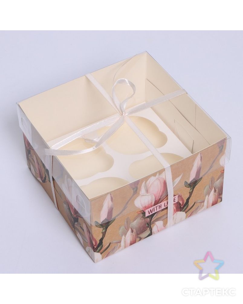 Коробка для капкейка «Магнолии», 16 × 16 × 10 см арт. СМЛ-200141-1-СМЛ0007353553 2