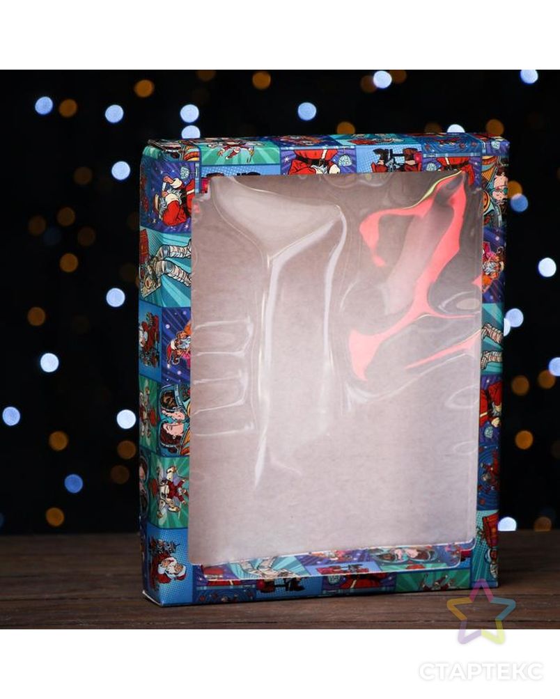 Коробка сборная крышка-дно с окном, "Pop-art улётный новый год", 26 х 21 х 4 см, 1 шт. арт. СМЛ-188542-1-СМЛ0007358401 1