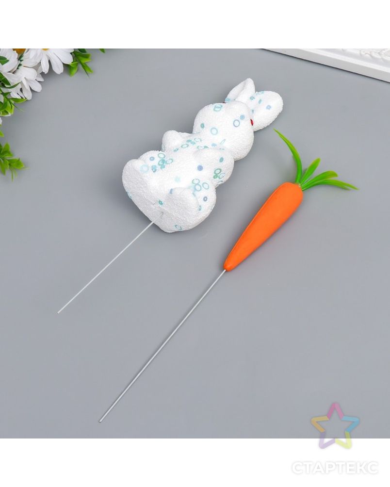 Декор пасхальный на палочке "Кролик в посыпке с кружочками и морковка" набор 2 шт 15 см арт. СМЛ-214899-1-СМЛ0007359060 2