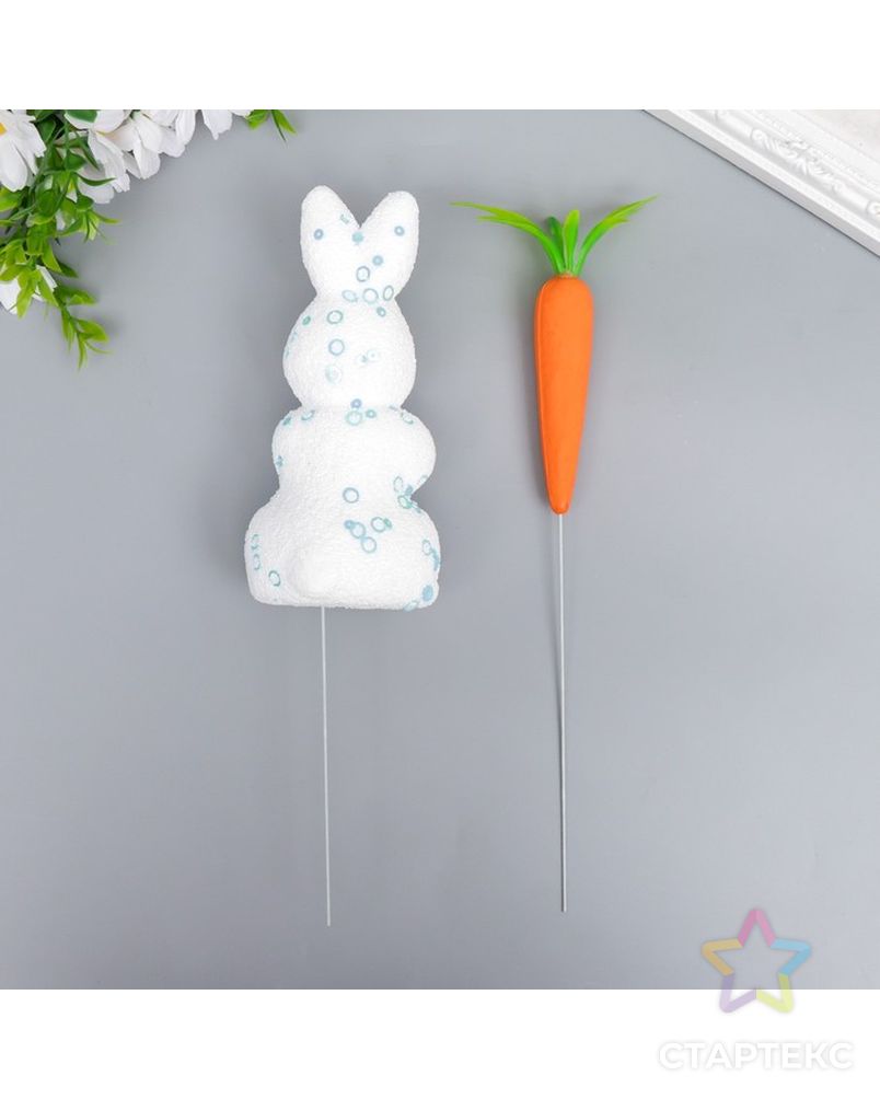 Декор пасхальный на палочке "Кролик в посыпке с кружочками и морковка" набор 2 шт 15 см арт. СМЛ-214899-1-СМЛ0007359060 3