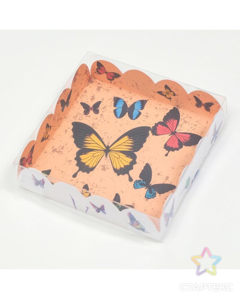 Коробочка для печенья, "Акварельные бабочки", 12 х 12 х 3 см арт. СМЛ-231432-1-СМЛ0007365322 1