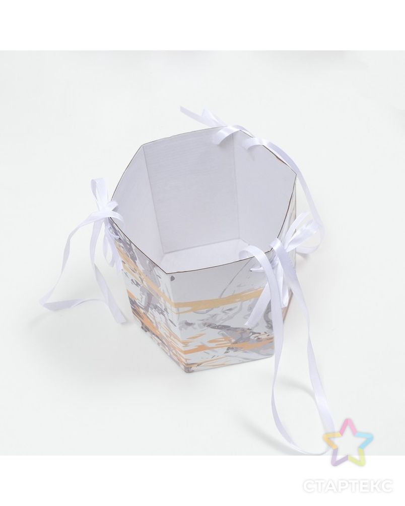 Коробка складная шестригранник "Белый мрамор", 17 × 14,8 × 19,5 см арт. СМЛ-230770-1-СМЛ0007386370 2