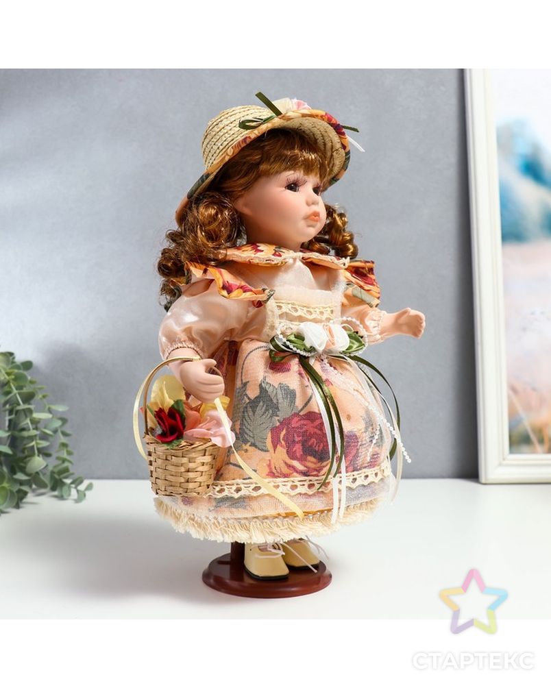 Кукла коллекционная керамика "Клара в платье с розами, шляпке и с корзинкой" 30 см арт. СМЛ-231583-1-СМЛ0007390253 2