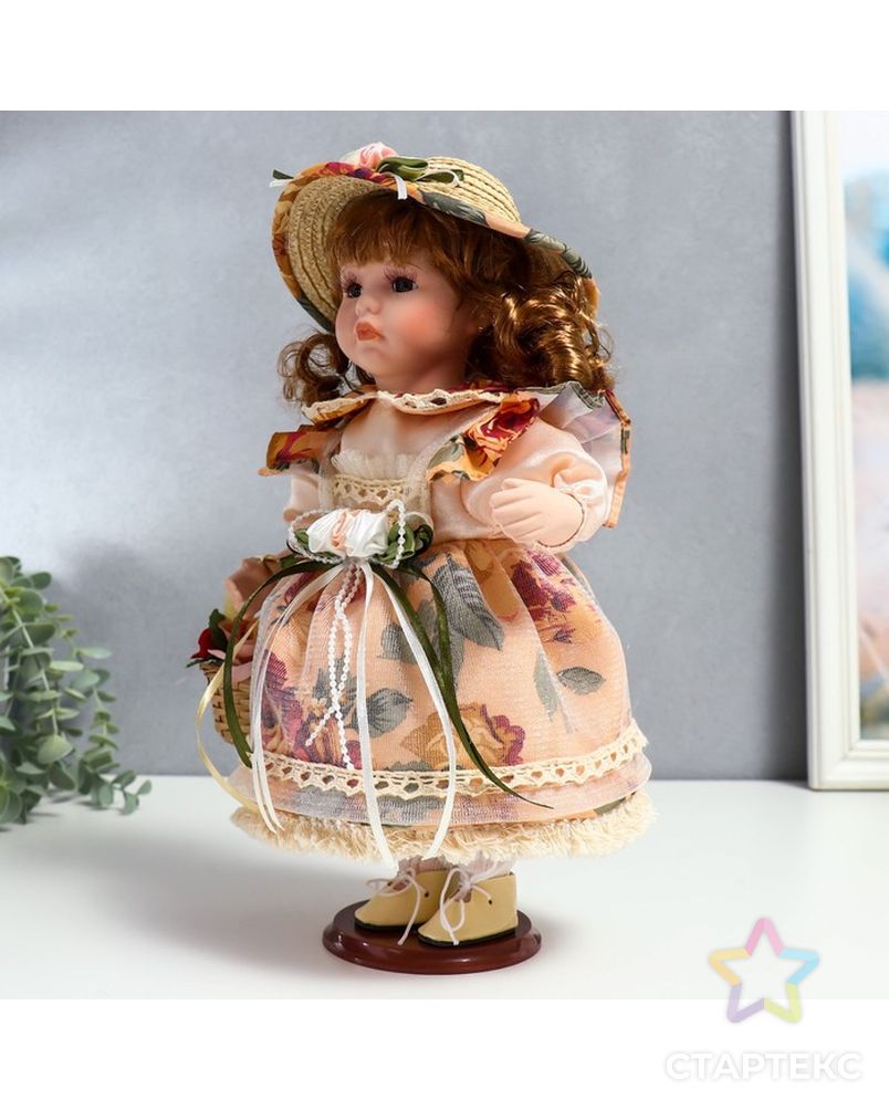Кукла коллекционная керамика "Клара в платье с розами, шляпке и с корзинкой" 30 см арт. СМЛ-231583-1-СМЛ0007390253 3
