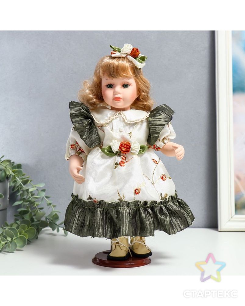 Кукла коллекционная керамика "Беатрис в атласном платье с розочками" 30 см арт. СМЛ-231589-1-СМЛ0007390259 1
