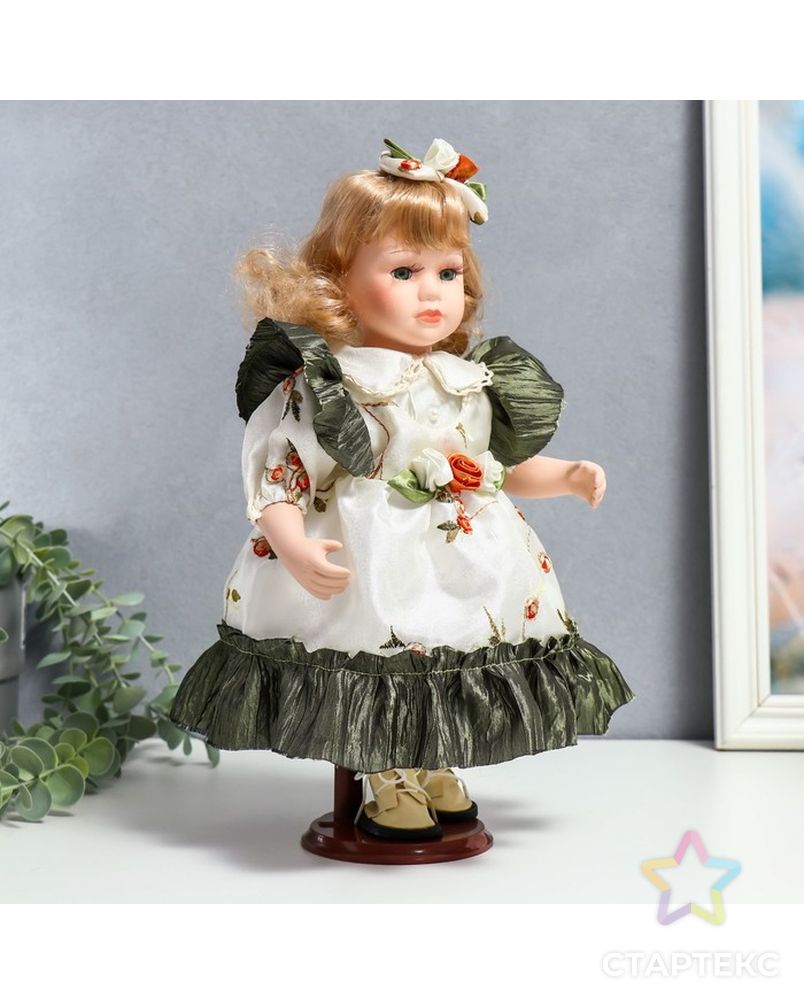 Кукла коллекционная керамика "Беатрис в атласном платье с розочками" 30 см арт. СМЛ-231589-1-СМЛ0007390259 2