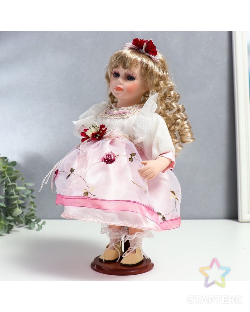 Кукла коллекционная керамика "Агата в бело-розовом платье и с цветами в волосах" 30 см арт. СМЛ-231595-1-СМЛ0007390265 3