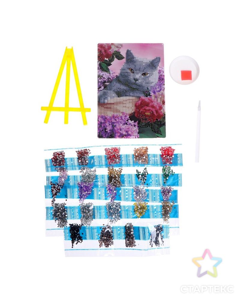Алмазная мозаика с частичным заполнением на подставке «Кот в цветах»13х19 см арт. СМЛ-228995-1-СМЛ0007402669 3